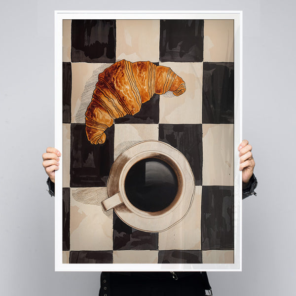 Cups And Croissant - Modern Café Still Life Art – Andy okay