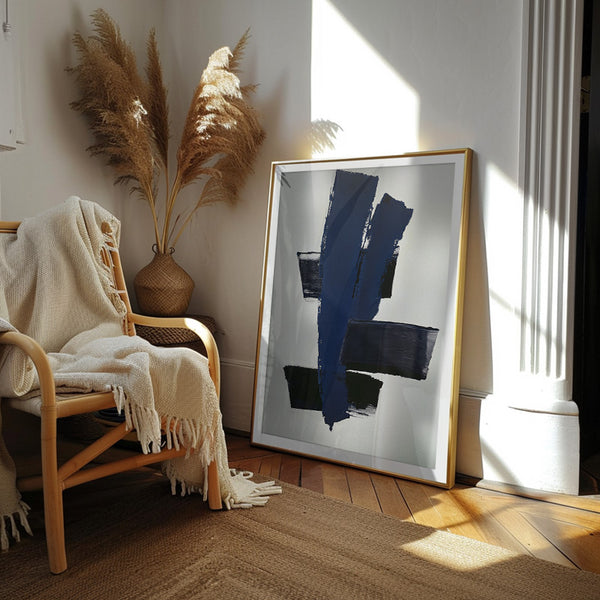 Shadow Balance Balance in Shadow – Abstract Expressionist Wall Art Blue Vertical ...