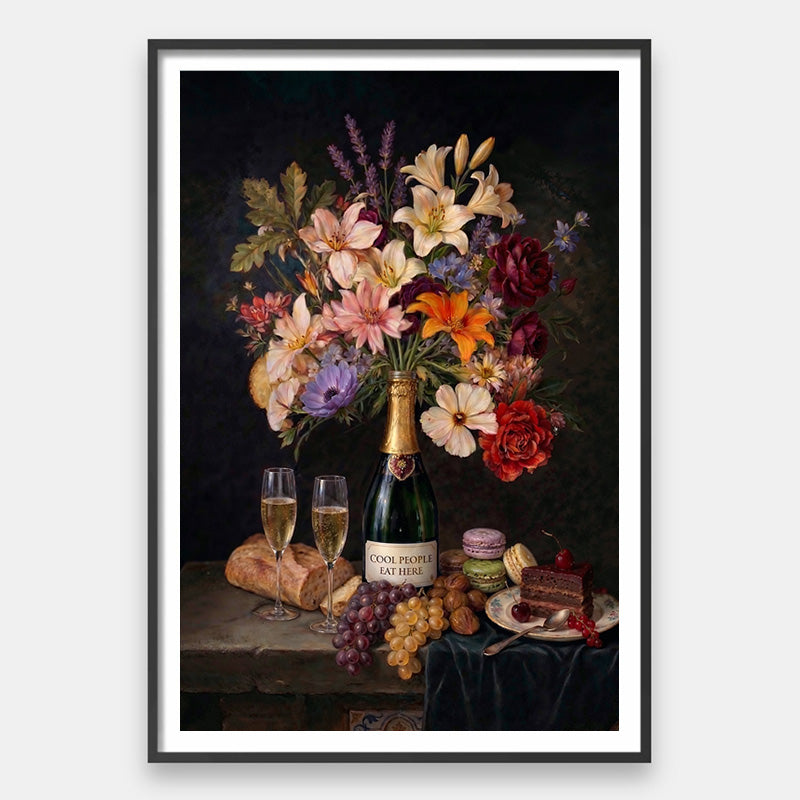Cool People Eat Here - Dark Floral Kitchen Art – Andy okay