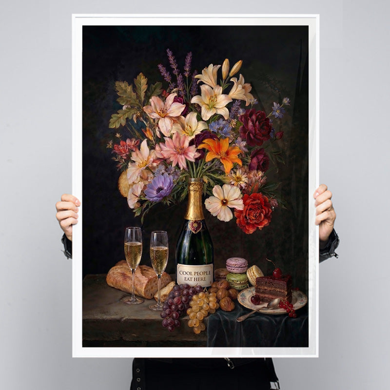 Cool People Eat Here - Dark Floral Kitchen Art – Andy okay