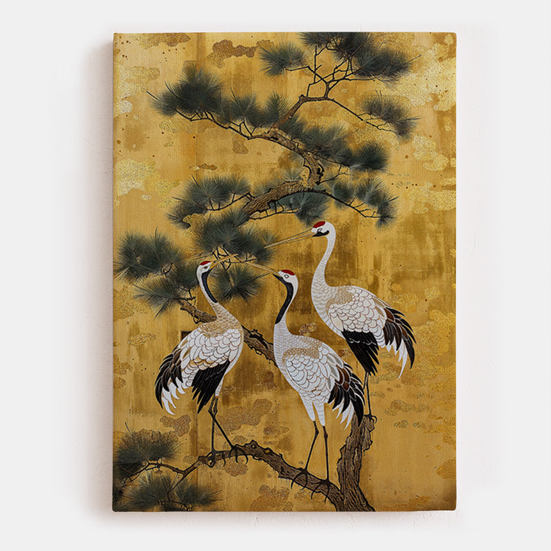 Cranes of Gold Canvas [Best Seller] – Japanese Crane Landscape