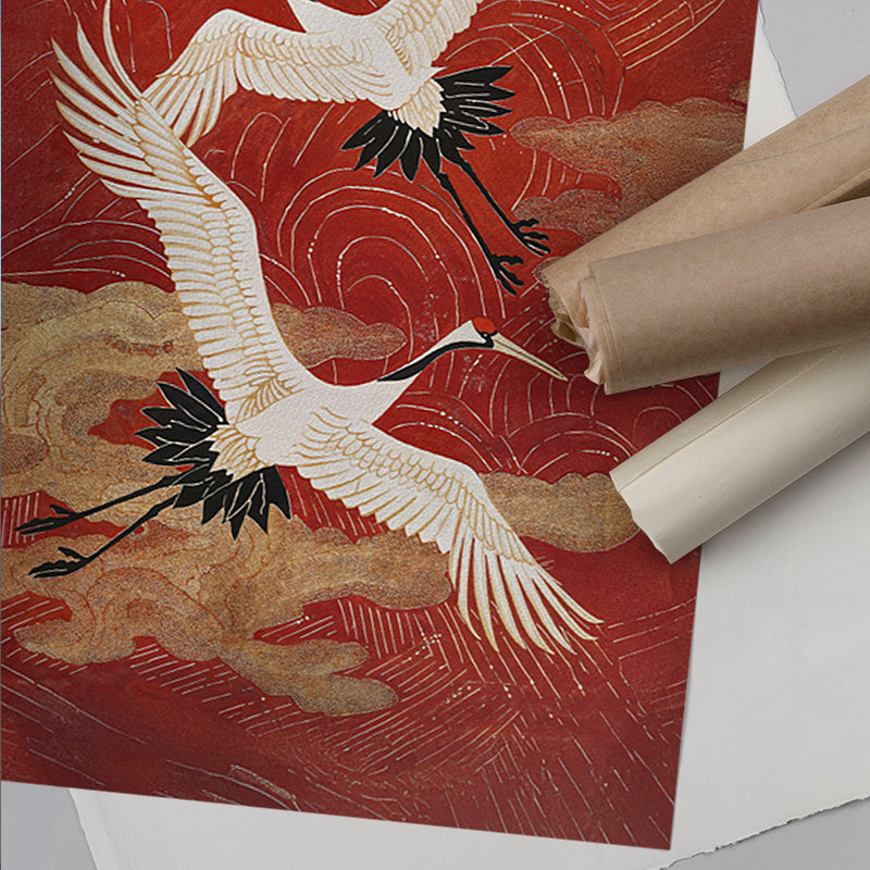 Crimson Sky [Best Seller] – Japanese Crane Landscape Gallery Wall