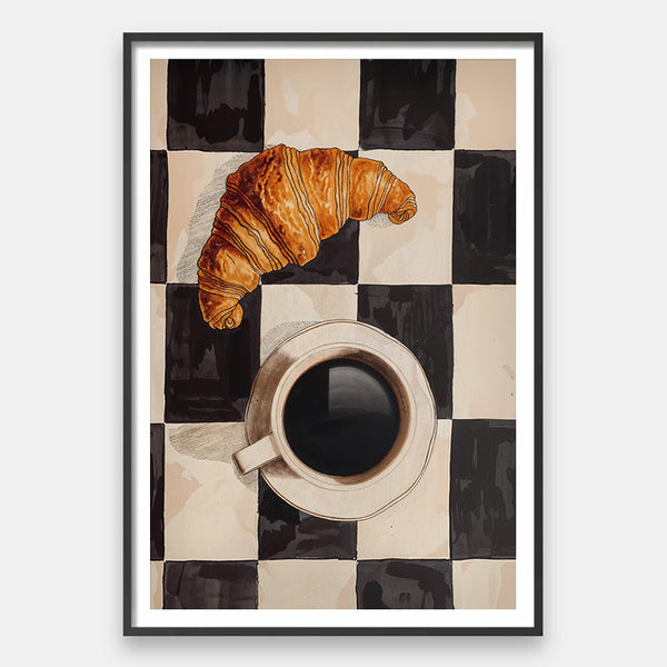 Cups And Croissant - Modern Café Still Life Art – Andy okay