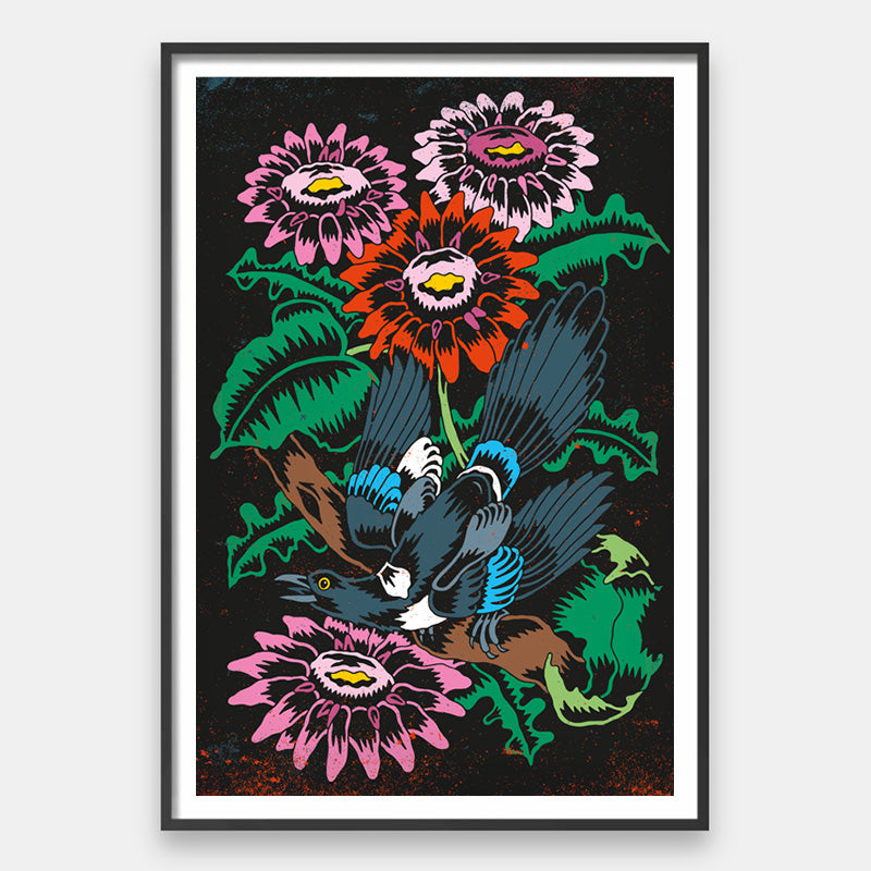 Skata [Best Seller] – Magpie in Flowers Gallery Wall Art