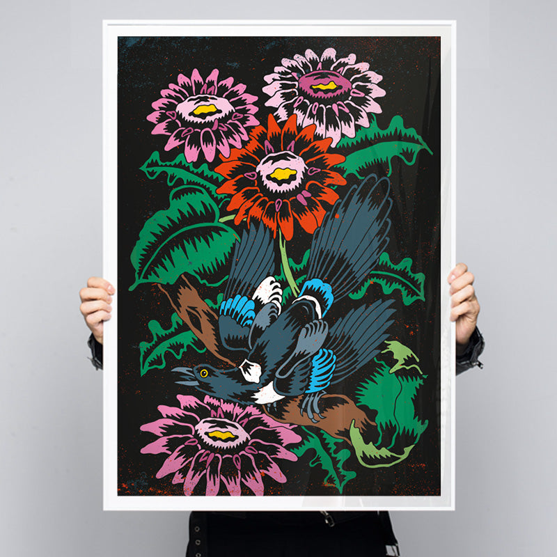 Skata [Best Seller] – Magpie in Flowers Gallery Wall Art