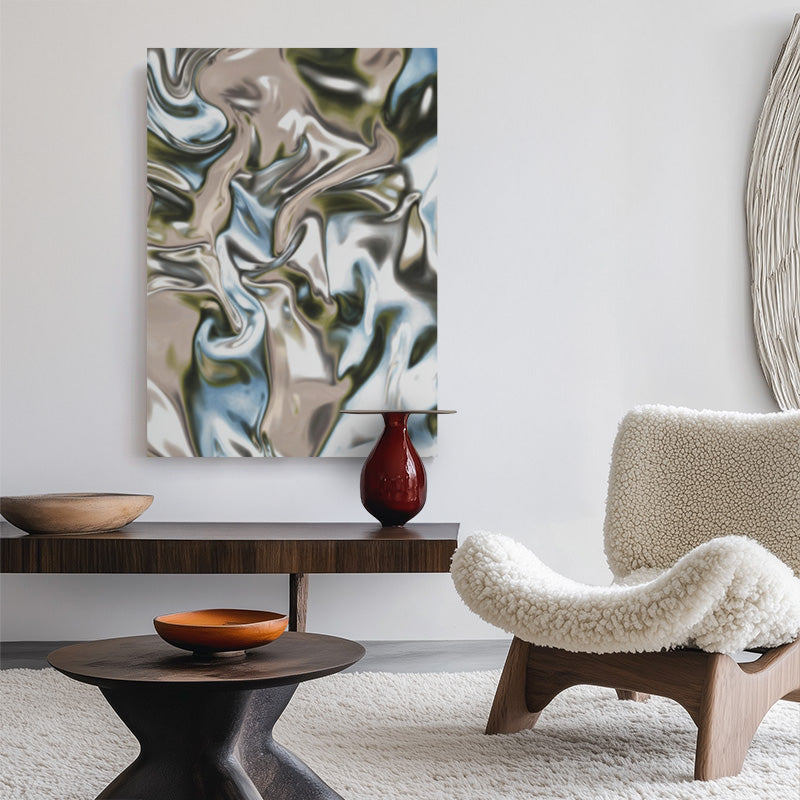 Mirror World Canvas – Abstract Metallic Wall Art with Liquid