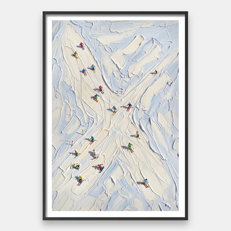 Moments on Slopes – Abstract Ski Wall Art with Skiers on Snow
