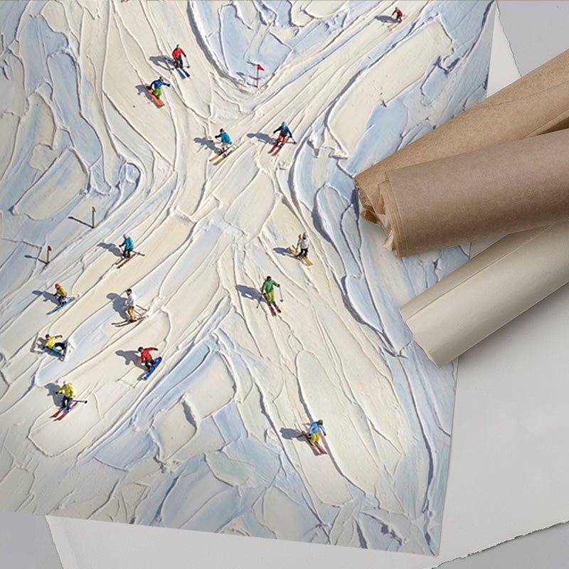 Moments on Slopes – Abstract Ski Wall Art with Skiers on Snow Slopes in ...