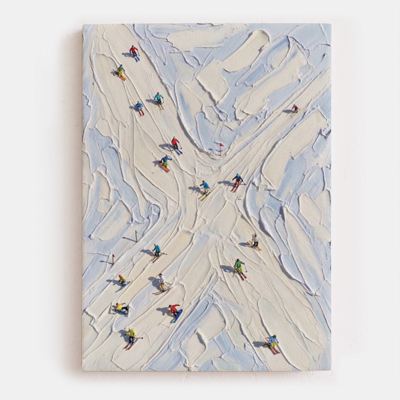 Moments on Slopes Canvas – Abstract Ski Wall Art with Skiers on