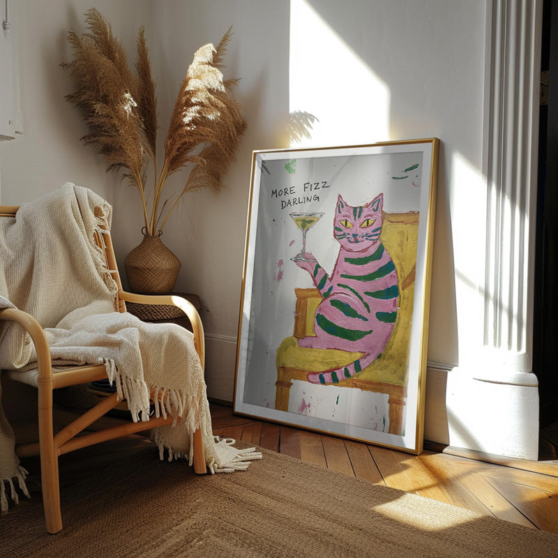 More Fizz Darling [Best Seller] – Pink Cat With Martini Glass Wall