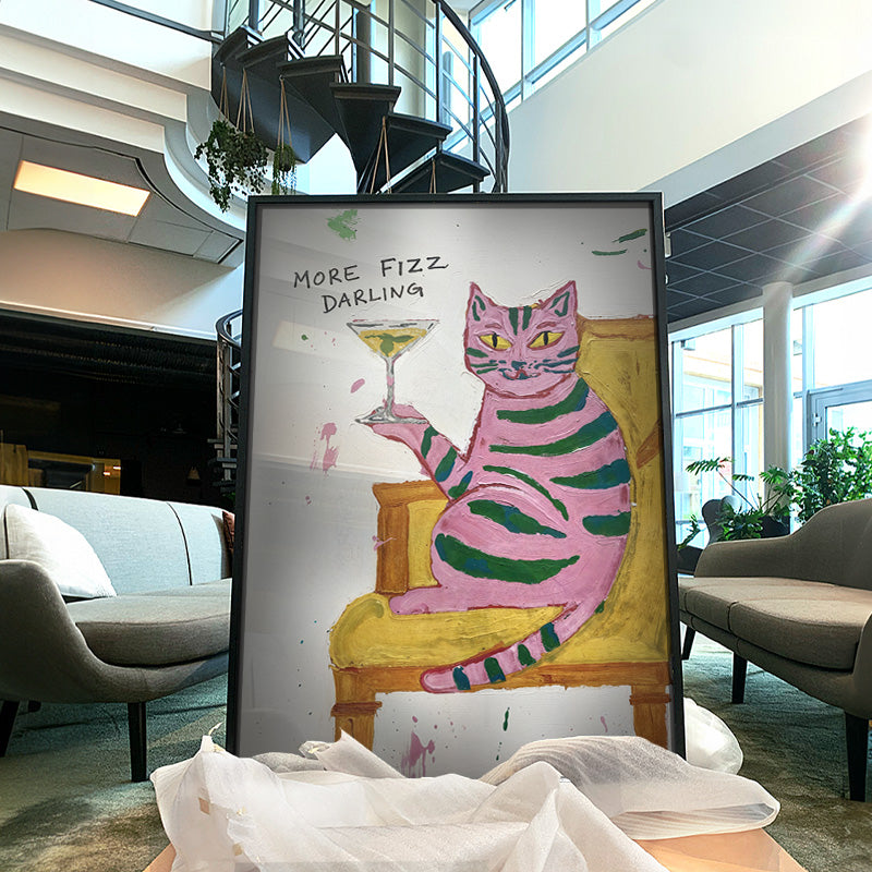 More Fizz Darling [Best Seller] – Pink Cat With Martini Glass Wall