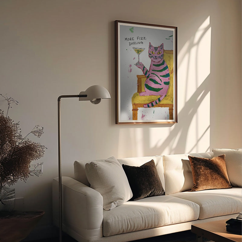More Fizz Darling [Best Seller] – Pink Cat With Martini Glass Wall