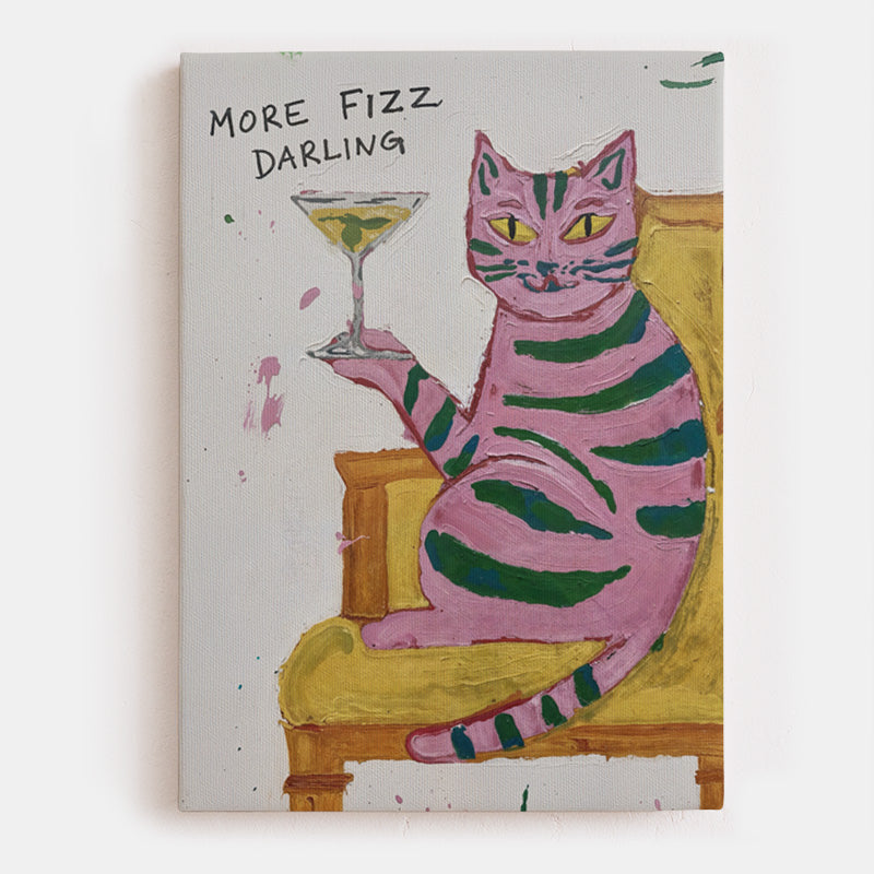 More Fizz Darling Canvas [Best Seller] – Pink Cat With Martini