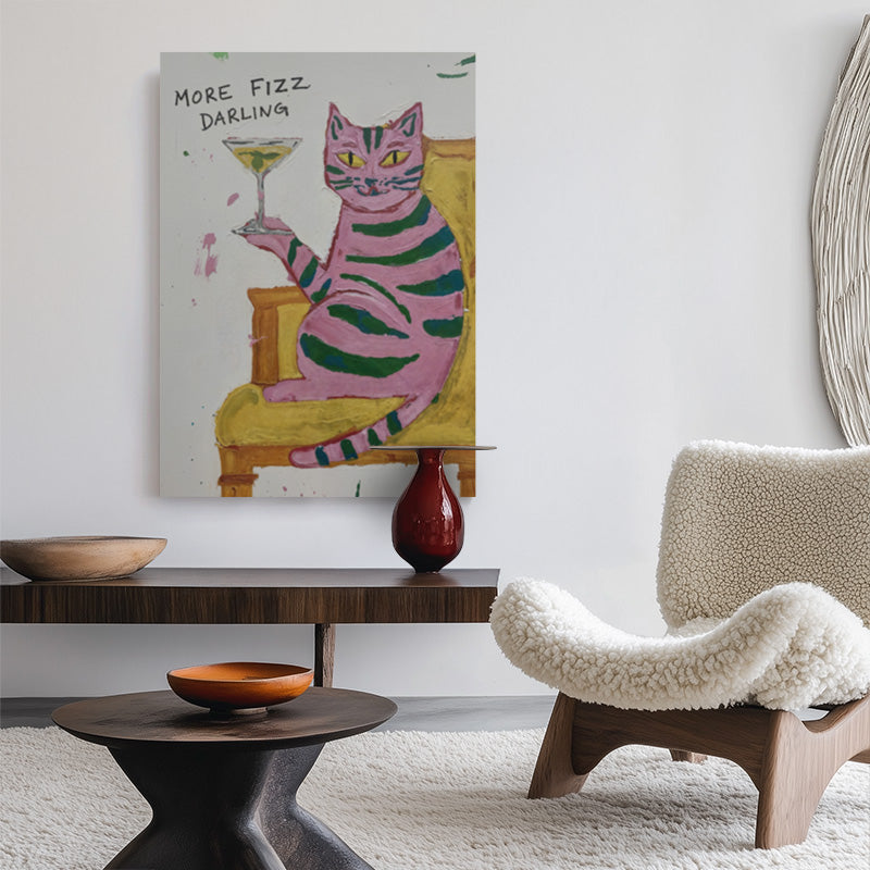 ダツモウフレンズキャンパスアート More Fizz Darling Canvas [Best Seller] – Pink Cat With Martini