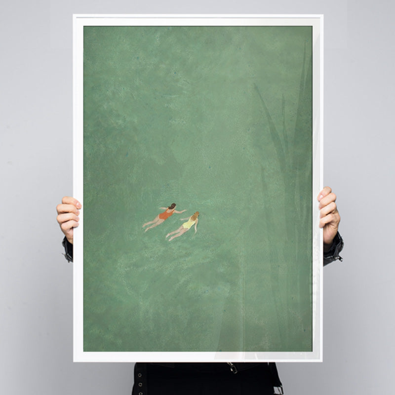 Side by Side – Minimalist Swimming Wall Art with Two People Floating in ...
