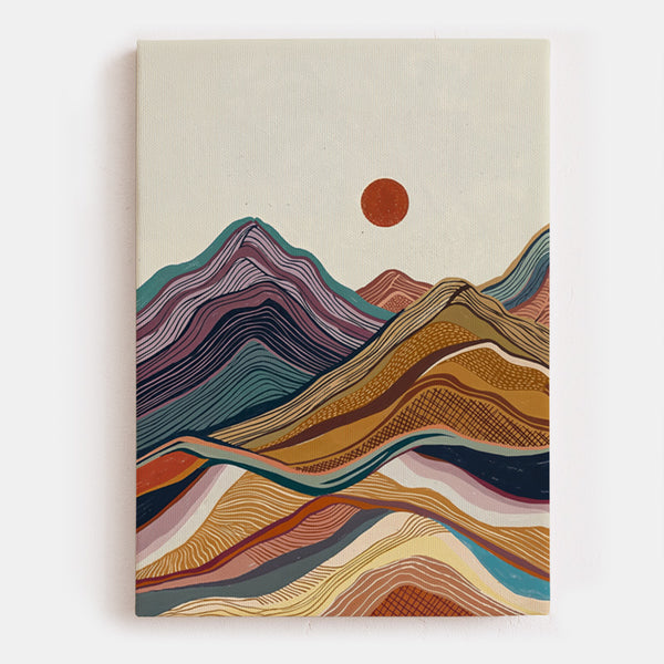 Sun Over Silence Canvas – Abstract Mountain Landscape Art with