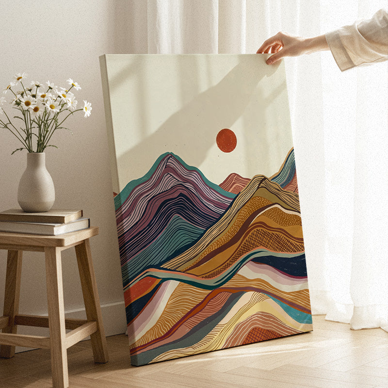 Sun Over Silence Canvas – Abstract Mountain Landscape Art with