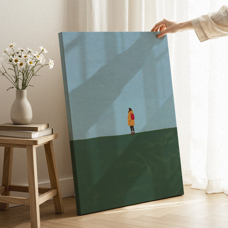 Where I Pause Canvas – Minimalist Landscape Wall Art with Person and ...