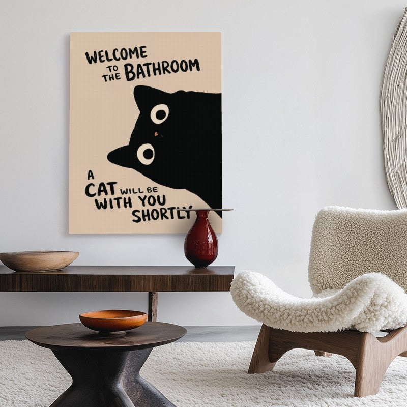 Welcome To The Bathroom Canvas - Andy okay - Premium Canvas for