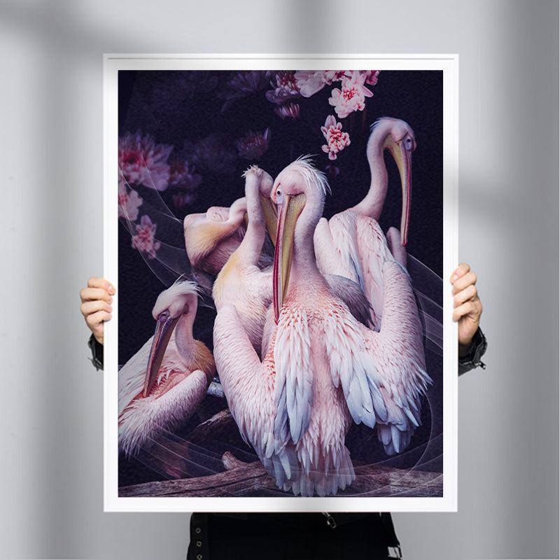 「Love is Calling You」ピンク　アート　女神　絵　原画　祭壇 Pink Souls - Dreamy Pelican Floral Wall Art – Andy okay