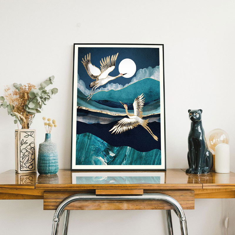 Midnight Cranes – Nature Landscape Art Print by SpaceFrog Designs