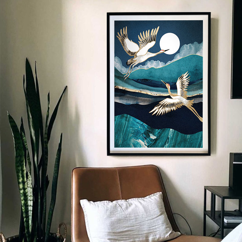 Midnight Cranes – Nature Landscape Art Print by SpaceFrog Designs
